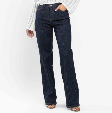 Judy Blue High Rise Front Seam Dart Detail Wide Leg Jean
